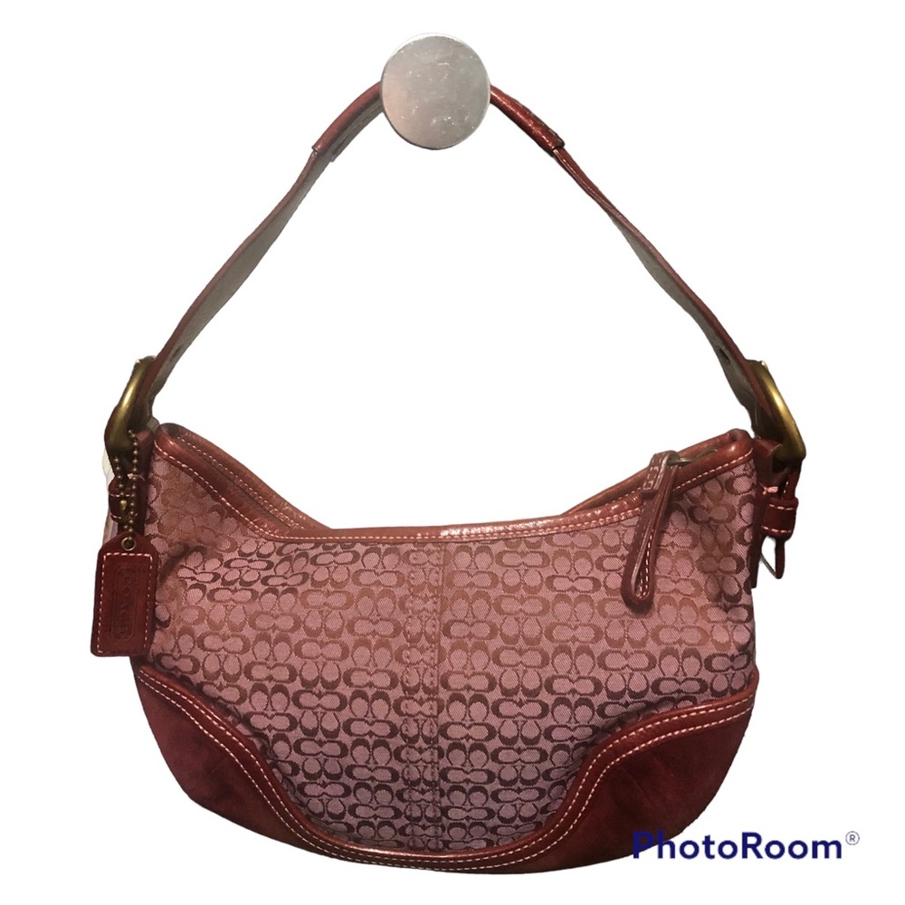 Coach Signature baguette Burgundy Shoulder Purse
